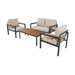Merax loungeset, tuinmeubelset met gegalvaniseerd stalen frame, acaciahouten tafelblad en armleuningen, beige - beige Multi-materiaal HW24004AAA