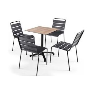 Oviala Business Set van gelamineerde terrastafel in licht eiken en 4 grijze stoelen - grijs Metaal 108192