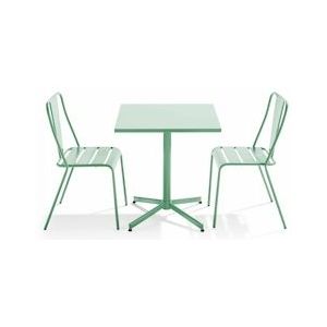 Oviala Business Klaptafel voor in de tuin en 2 saliegroene stoelen - Oviala - groen Staal 109473