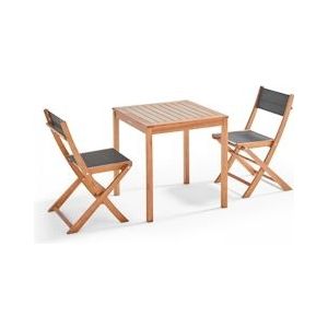 Oviala Business Set van tafel en 2 klapstoelen in textilene en zwart eucalyptus - Oviala - zwart Massief hout 106569