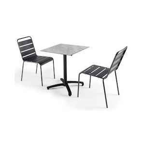 Oviala Business Set marmeren gelamineerde terrastafel en 2 grijze stoelen - grijs Metaal 108186