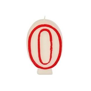 PAPSTAR, Verjaardagskaarsjes 7,3 cm wit "0" met rode rand - wit 4002911293003