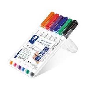 Staedtler whiteboard pen Lumocolor Pen, opstelbare box met 6 stuks in geassorteerde kleuren - 4007817044650