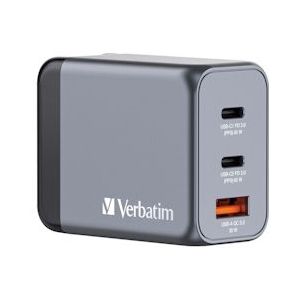 Verbatim 65 W GaN Oplader met 3 Poorten USB A/C (EU/UK/US) - zwart Polycarbonaat 32201