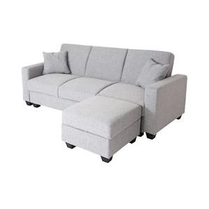 Mendler Sofa HWC-H47 met voetenbank, slaapbank logeerbed, slaapfunctie opbergruimte 217x145cm ~ stof/textiel lichtgrijs - grijs Textiel 89538+89539