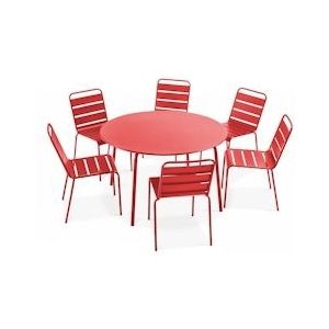 Oviala Business Set van ronde tuintafel en 6 rode metalen stoelen - rood Staal 105022