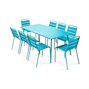 Oviala Business Terrastafel en 8 stoelen in blauw metaal - Oviala - blauw Staal 104672