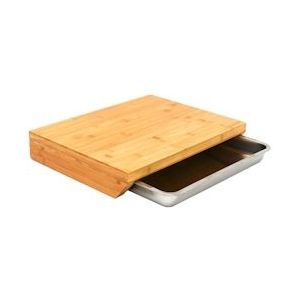 Bamboe snijplank met metalen lade - 49x37x8 hout plank roestvrij staal opvangbak