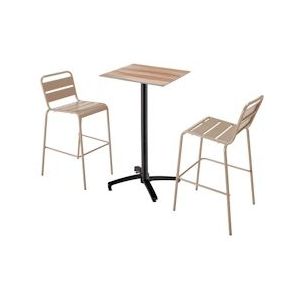 Oviala Business Set van donker eiken laminaat hoge tafel en 2 taupe hoge stoelen - grijs 110513