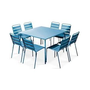 Oviala Business Pacific blauwe metalen tuintafel en 8 stoelen set - blauw Staal 106049
