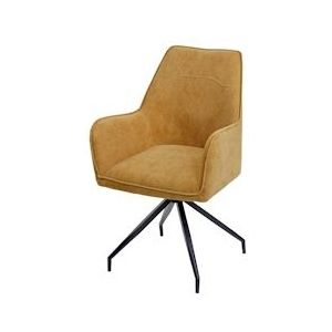 Mendler Eetkamerstoel HWC-K15, keukenstoel gestoffeerde stoel met armleuning, stof/textiel metaal ~ geel - geel Weefsel 89337