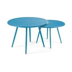 Oviala Business Set van 2 Pacific blauw stalen patio salontafels - blauw Staal 105954