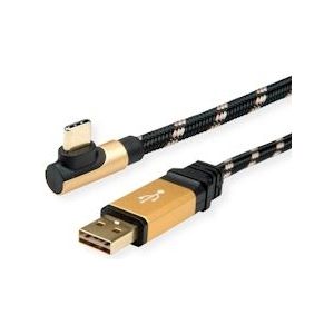 ROLINE GOLD USB 2.0 Kabel, USB A Male reversible - USB C 90° Male, 0,8 m - meerkleurig 11.02.9060