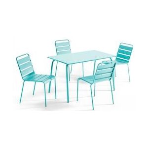 Oviala Business Set van 4 turquoise stoelen en metalen terrastafel - blauw Metaal 109226