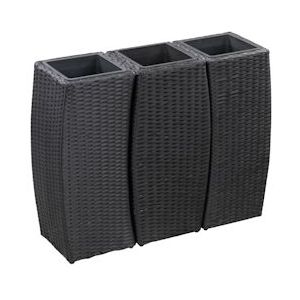 VidaXL Verhoogde 3 ST Poly Rattan Zwarte Plantenbak