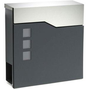HELLOSHOP26 - Design Wandbrievenbus - Antraciet - Gegalvaniseerd Staal en Roestvrij Staal - 37 x 37 x 105 cm