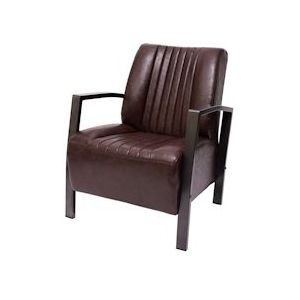 Mendler Fauteuil HWC-H10, loungestoel gestoffeerde fauteuil, metalen industrieel ontwerp ~ vintage bruin - bruin Synthetisch materiaal 72477