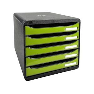 Exacompta 3097225D 1x BIG-BOX PLUS ladenbox met 5 laden voor A4+ documenten, Iderama, zwart-anijsgroen glanzend - groen Synthetisch materiaal 3097225D