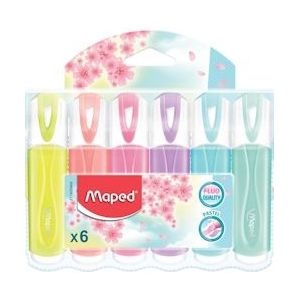 Maped markeerstift Color'Peps, geassorteerde pastelkleuren, 6 stuks in een ophangetui - 742558