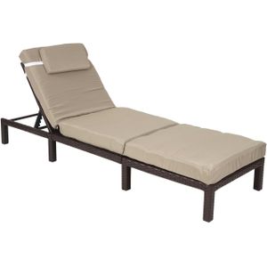 Mendler Poly-rattan ligstoel HWC-A51, relax ligstoel tuin ~ Premium bruin, kussens crème - bruin Kunststof 59610