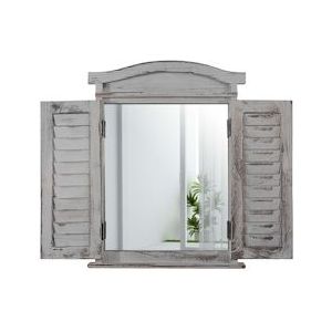 Mendler Wandspiegel raam met luiken 53x42x5cm ~ grijs shabby - grijs Massief hout 33042