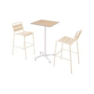 Oviala Business Set van eiken laminaat hoge tafel en 2 ivoorkleurige hoge stoelen - beige 110521