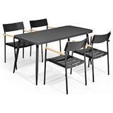 Oviala Business Terrastafelset met 4 zwarte aluminium armstoelen - Oviala - zwart Aluminium 108686