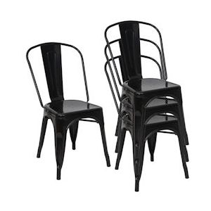 Mendler Set van 4 stoelen HWC-A73, bistrostoel stapelbaar, metalen industrieel ontwerp stapelbaar ~ zwart - zwart Metaal 70791