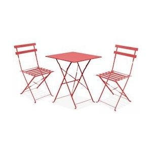 Oviala Business Tuintafel en 2 rode stalen stoelen - rood 103651