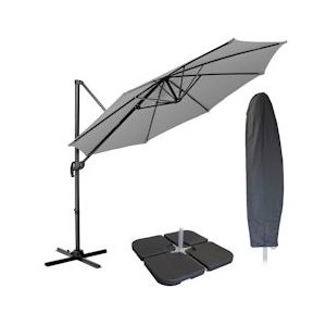 SVITA Verkeerslicht parasol 3m met beschermhoes Parasolstandaard opvulbaar 4-delig Kantelparasol Zwenkparasol Lichtgrijs - grijs Polyester 92547