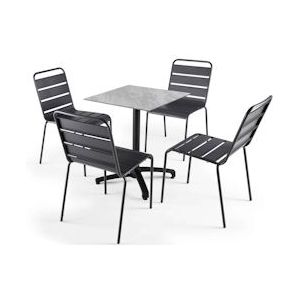 Oviala Business Gelamineerde tuintafel 60 x 60cm marmer en 4 grijze palavas stoelen - Oviala - grijs Metaal 108216