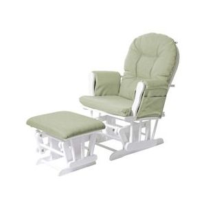Mendler Relaxfauteuil HWC-C76, schommelstoel met kruk ~ stof/textiel, lichtgroen, frame wit - groen Textiel 68388