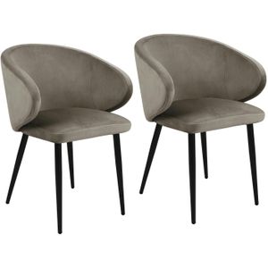 SVITA AUDREY set van 2 eetkamerstoelen Keukenstoel met armleuning fluweel taupe - grijs 92173