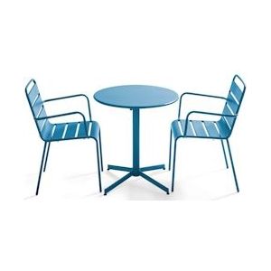 Oviala Business Pacifisch blauwe tuintafel en 2 metalen fauteuils - Oviala - blauw Staal 106009