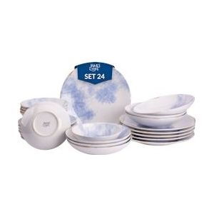 James Cooke Serviesset Clouded Charm Stoneware 6-persoons 24-delig Wit Blauw