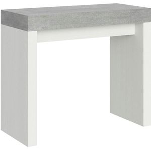 Itamoby Uitschuifbare console 90x40/196 cm Roxell Mix Small Cement blad - Witte essen poten - grijs 8050598100059