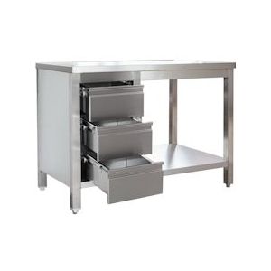 Gastro werktafel met onderblad & ladeblok zonder achterwand chroomstaal (BxD) 1300 x 800 mm - Edelstaal ARTGSL138C