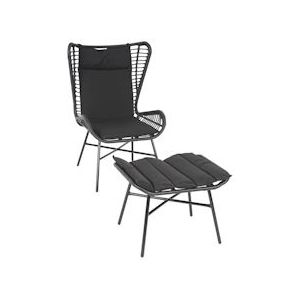 Mendler Poly-rattan set HWC-G17b, balkonset tuinset zitgroep stoel + kruk fauteuil, touw ~ antraciet, antraciet kussens - grijs Kunststof 76318