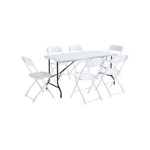 Oviala Business 162 cm tafel en 6 klapstoelen - Oviala - wit Kunststof 101729