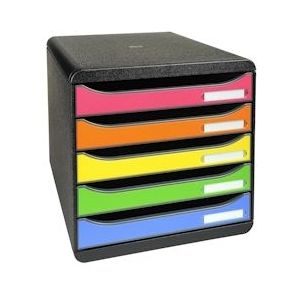 Exacompta 309798D 1x BIG-BOX PLUS ladenbox met 5 laden voor A4+ documenten, Iderama, zwart-harlekijn - meerkleurig Synthetisch materiaal 309798D