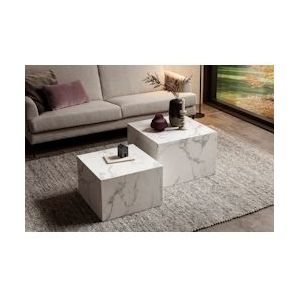 SalesFever salontafel set van 2 | vierkant | marmer-look melamine folie - wit 398593