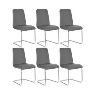 Merax sledestoelen (6 stuks), set van 6 eetkamerstoelen, fluwelen gestoffeerde stoelen, schommelstoelen,  metalen frame, grijs - grijs Multi-materiaal WF316764AAG-6