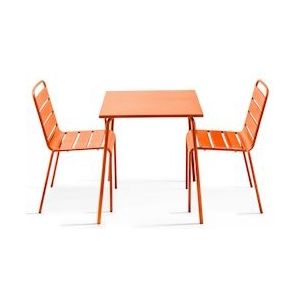 Oviala Business Vierkante tuintafel en 2 oranje stalen stoelen - Oviala - oranje Staal 106871