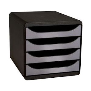 Exacompta 310438D 1x BIG-BOX ladenbox met 4 laden voor DIN A4+ documenten, Metallic, zwart-zilver - zilver Synthetisch materiaal 310438D
