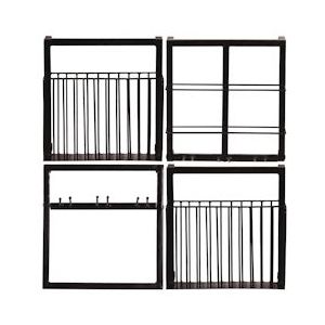 SIT Möbel Wandrekset | 4-delig | 2 manden | Houder voor 2 flessen en 6 glazen | Metaal | Serie THIS & THAT | antiek zwart - zwart Metaal 01053-42