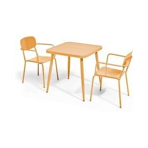 Oviala Business Set van tuintafel en 2 mosterdgele aluminium fauteuils - Oviala - geel Aluminium 108257