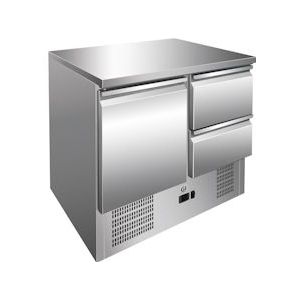 Gastro-Inox Koelwerkbank | 247L | 1 Deur (1/1 GN) + 2 Laden | +2°C/+8°C | Geforceerd | 0.2kW | 900x700x860(h)mm - GI-202.011