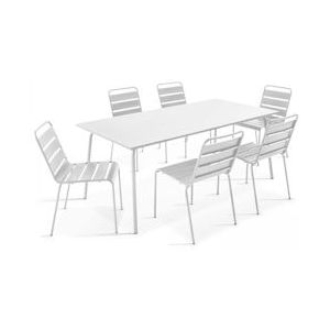 Oviala Business Tuintafel en 6 stoelen in wit metaal - wit Staal 105574