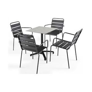 Oviala Business Set van 4 grijze fauteuils en een lichtgrijze betonnen laminaat tuintafel - Oviala - grijs Metaal 108161