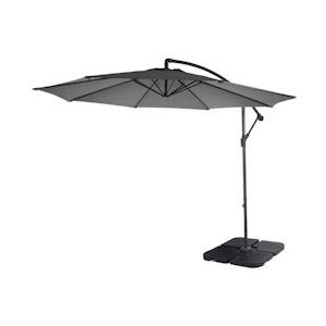 Mendler Acerra zweefparasol, parasol, Ø 3m kantelbaar, polyester/staal 11kg ~ grijs met voet - grijs Textiel 65594+31831